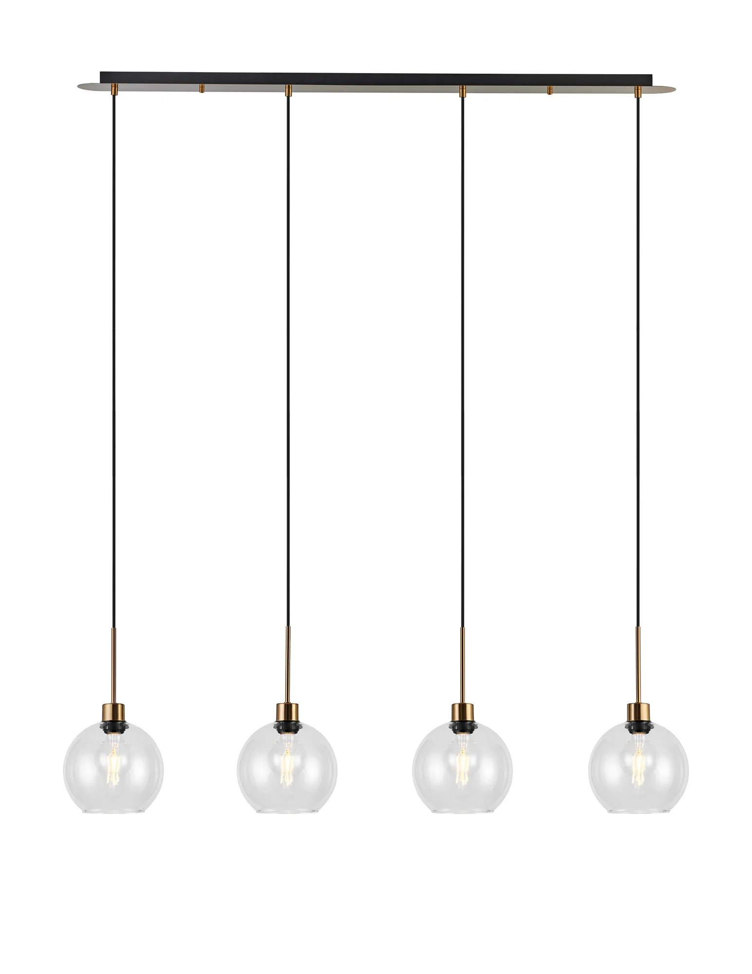DK1224  Lori Linear Pendant, 4 Light Adjustable E27, Antique Gold/Clear Open Mouth Round Globe Shades